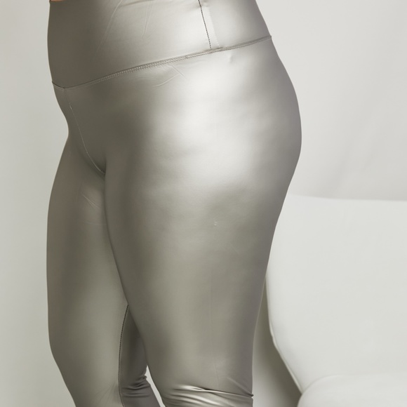 Women's Full Size PU Leather Wide Waistband Leggings in Silver - Picture 10 of 10
